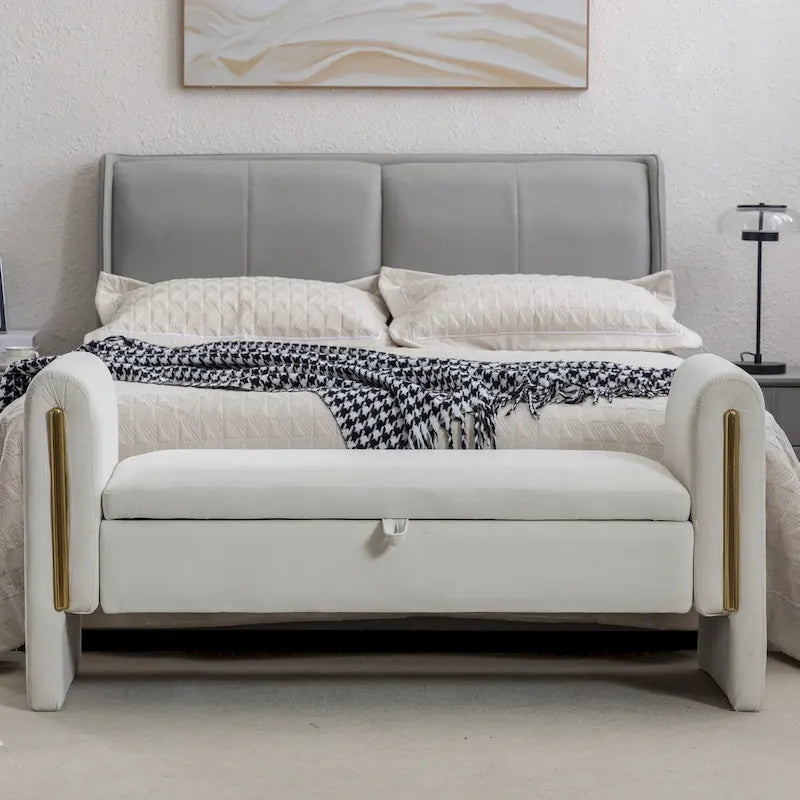Velvet Storage Bench with Metal Trim for Bedroom and Living Room