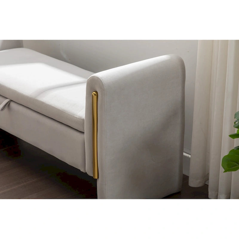 Velvet Storage Bench with Metal Trim for Bedroom and Living Room