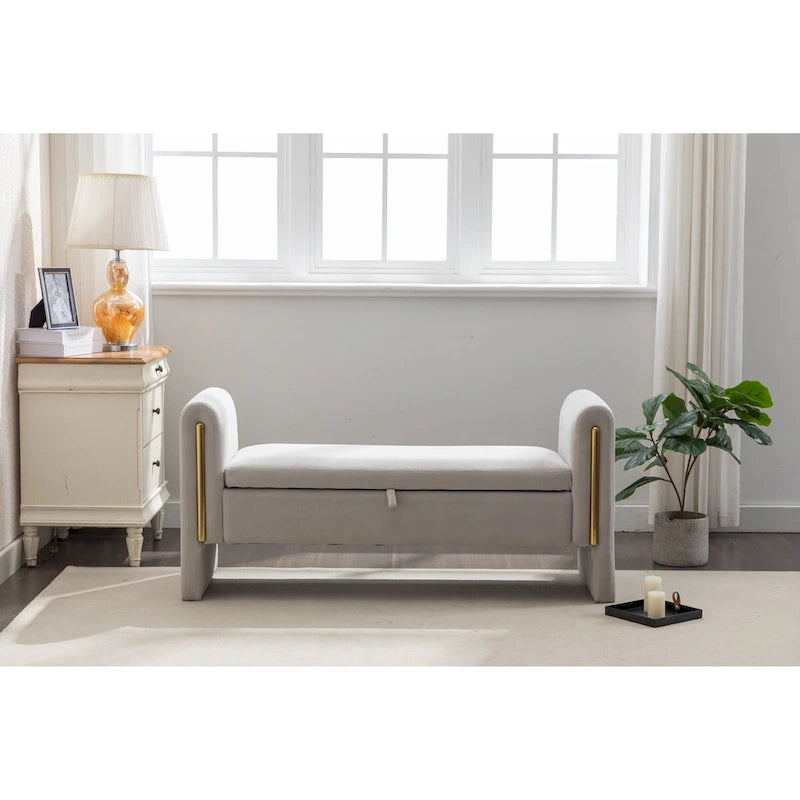 Velvet Storage Bench with Metal Trim for Bedroom and Living Room