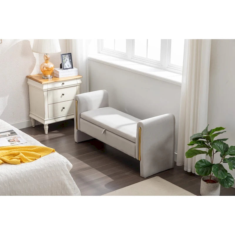 Velvet Storage Bench with Metal Trim for Bedroom and Living Room