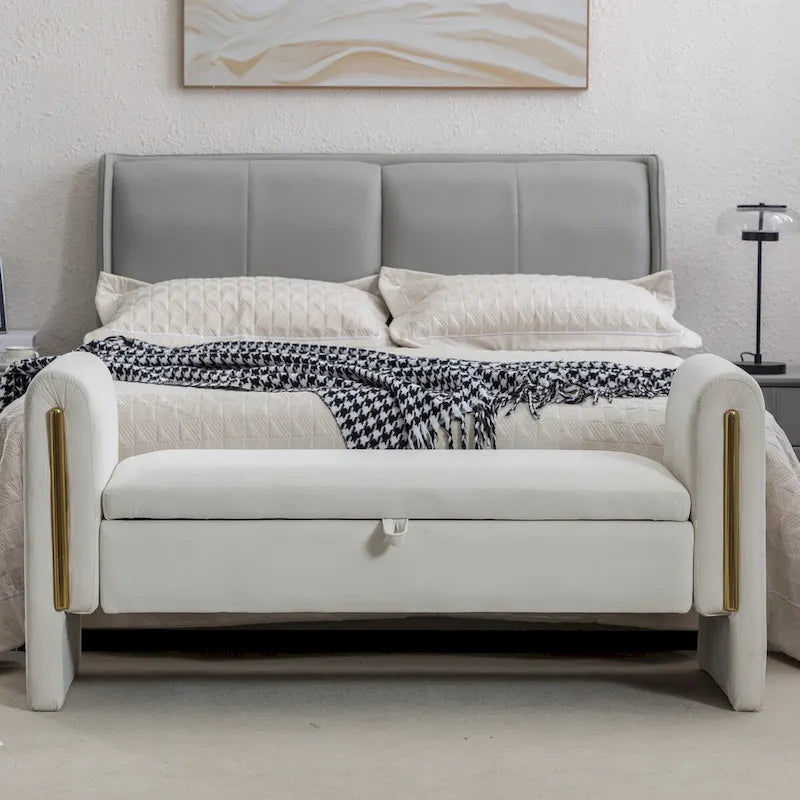 Velvet Storage Bench with Metal Trim for Bedroom and Living Room