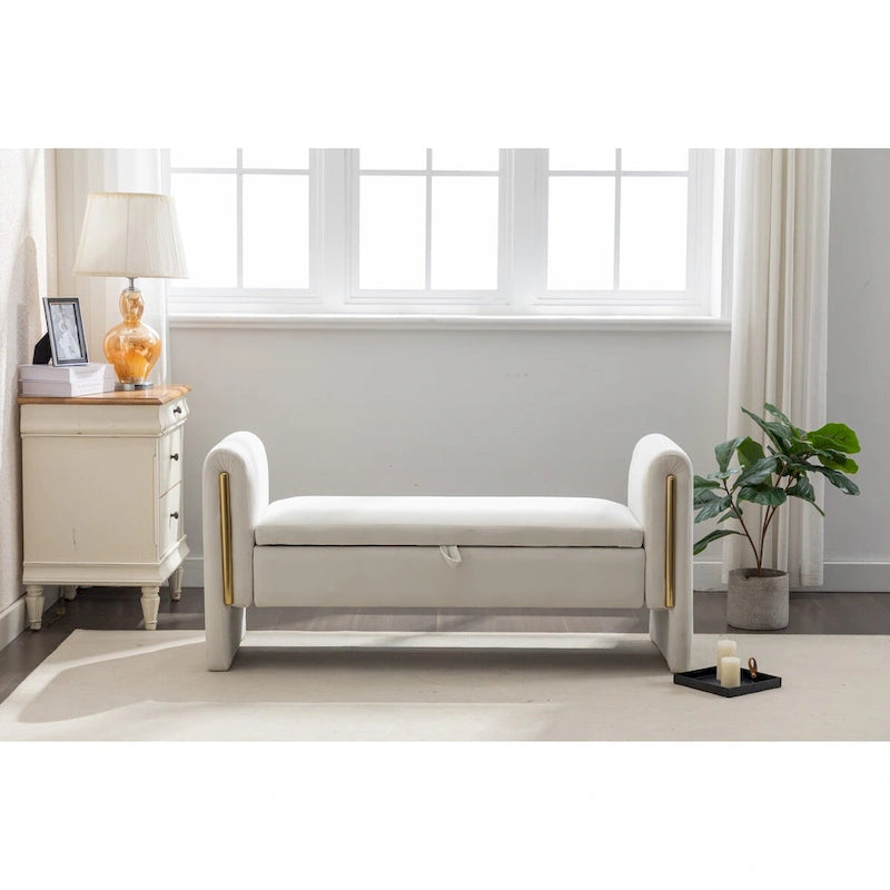 Velvet Storage Bench with Metal Trim for Bedroom and Living Room