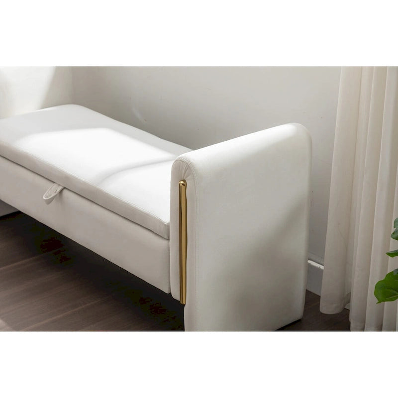 Velvet Storage Bench with Metal Trim for Bedroom and Living Room