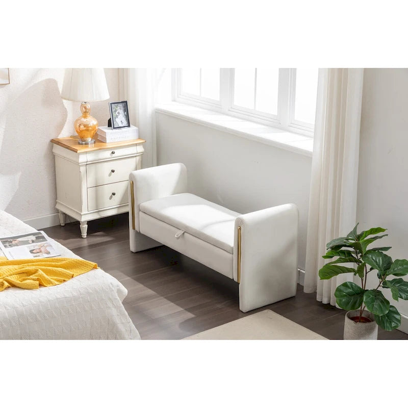 Velvet Storage Bench with Metal Trim for Bedroom and Living Room
