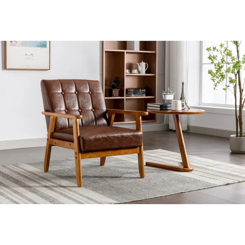 Upholstered Accent Arm Chair with Wooden Legs