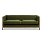 81" Oak Wood & Rattan 3-Seat Sofa with Velvet Cushions
