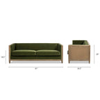 81" Oak Wood & Rattan 3-Seat Sofa with Velvet Cushions