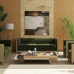 81" Oak Wood & Rattan 3-Seat Sofa with Velvet Cushions