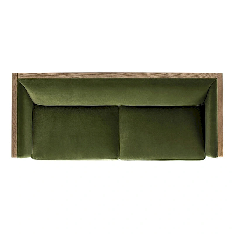 81" Oak Wood & Rattan 3-Seat Sofa with Velvet Cushions