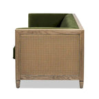 81" Oak Wood & Rattan 3-Seat Sofa with Velvet Cushions