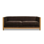 81" Oak Wood & Rattan 3-Seat Sofa with Velvet Cushions