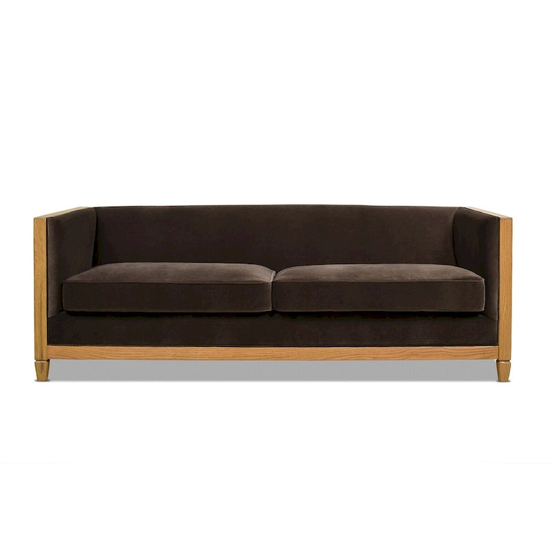81" Oak Wood & Rattan 3-Seat Sofa with Velvet Cushions
