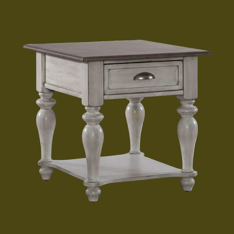 Antique White & Weathered Pine Drawer End Table