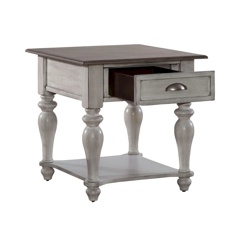 Antique White & Weathered Pine Drawer End Table