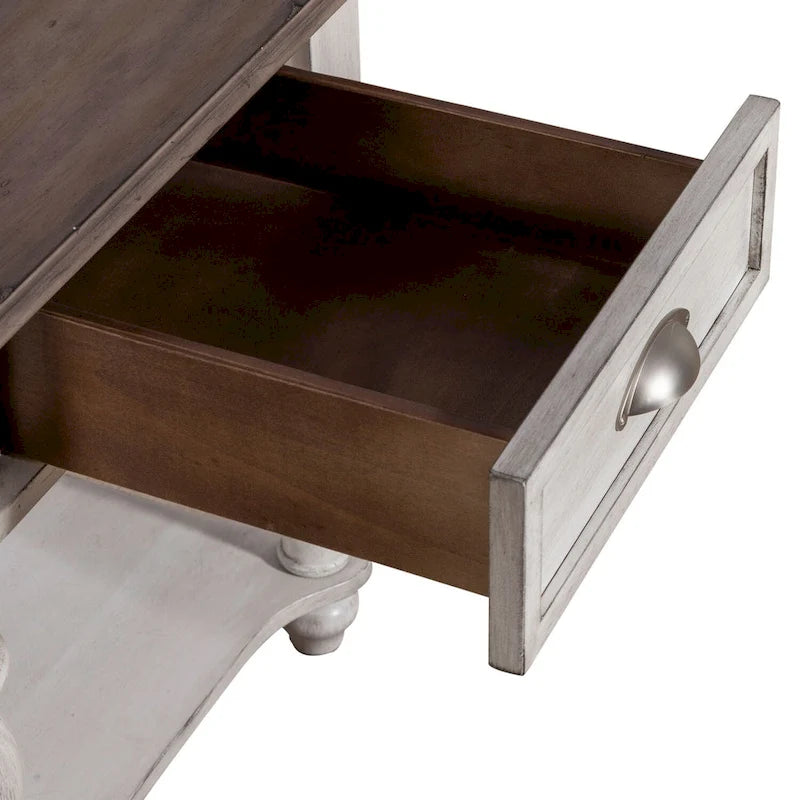 Antique White & Weathered Pine Drawer End Table