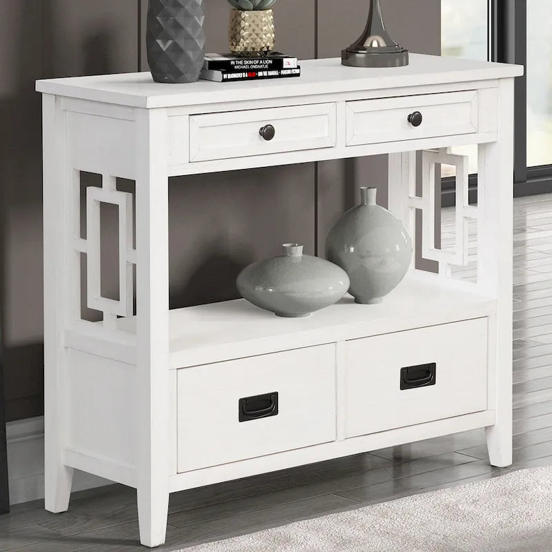36" Console Table with 4 Drawers and Open Storage Shelf