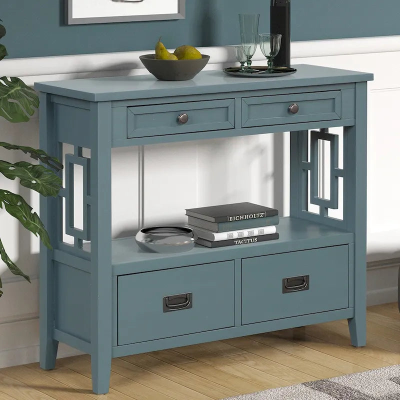 36" Console Table with 4 Drawers and Open Storage Shelf