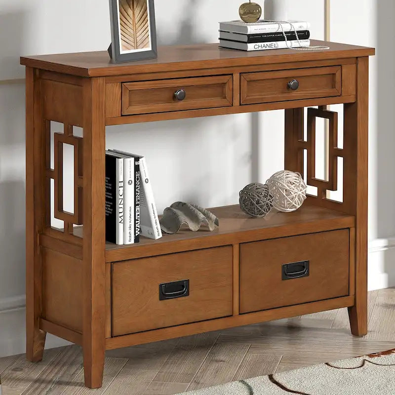 36" Console Table with 4 Drawers and Open Storage Shelf