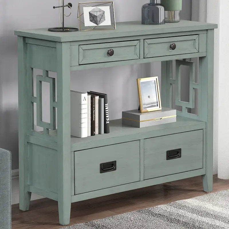36" Console Table with 4 Drawers and Open Storage Shelf