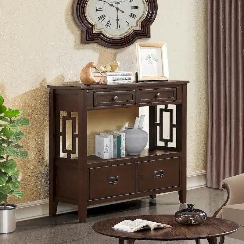 36" Console Table with 4 Drawers and Open Storage Shelf