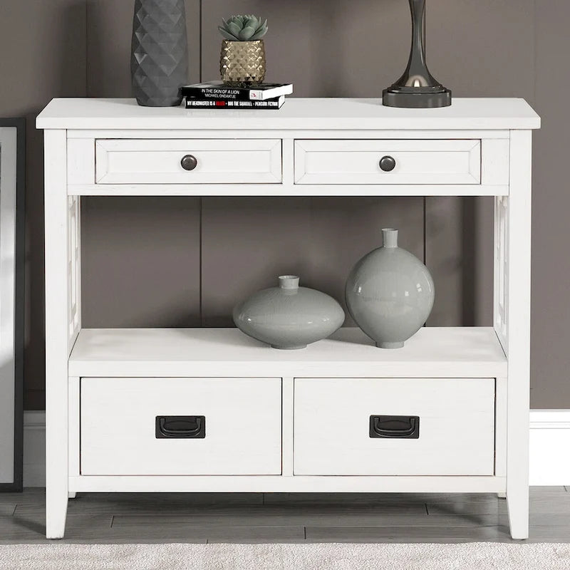 36" Console Table with 4 Drawers and Open Storage Shelf
