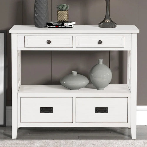 36" Console Table with 4 Drawers and Open Storage Shelf
