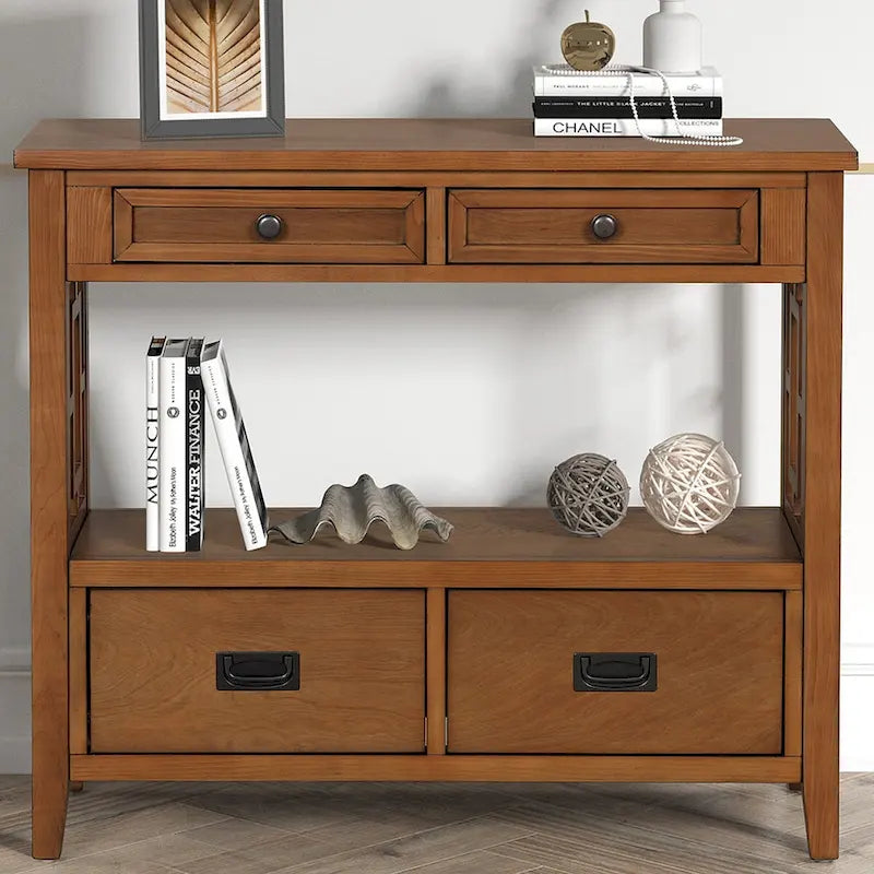 36" Console Table with 4 Drawers and Open Storage Shelf