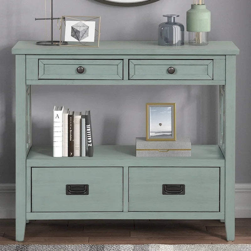 36" Console Table with 4 Drawers and Open Storage Shelf