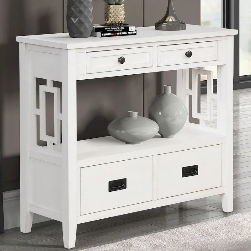 36" Console Table with 4 Drawers and Open Storage Shelf