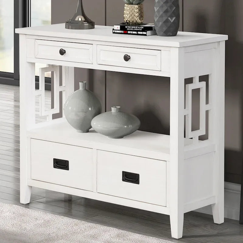 36" Console Table with 4 Drawers and Open Storage Shelf