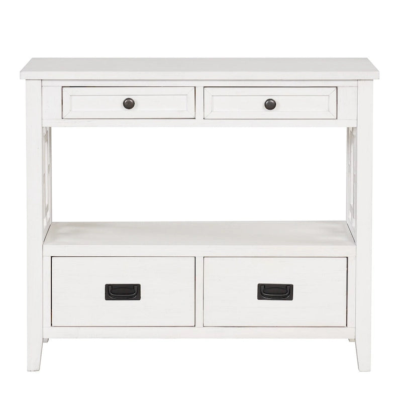 36" Console Table with 4 Drawers and Open Storage Shelf