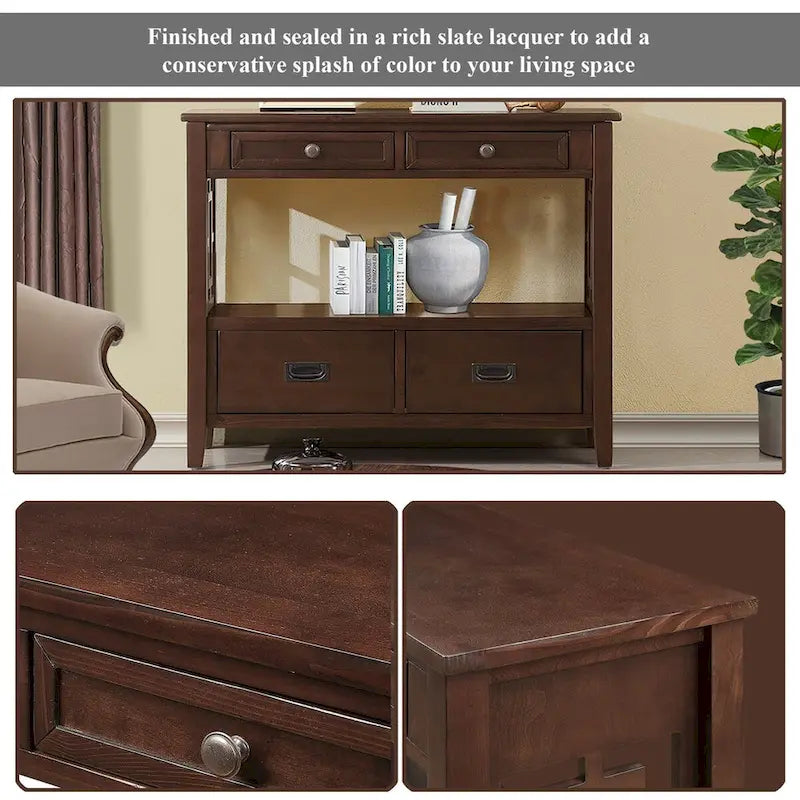 36" Console Table with 4 Drawers and Open Storage Shelf