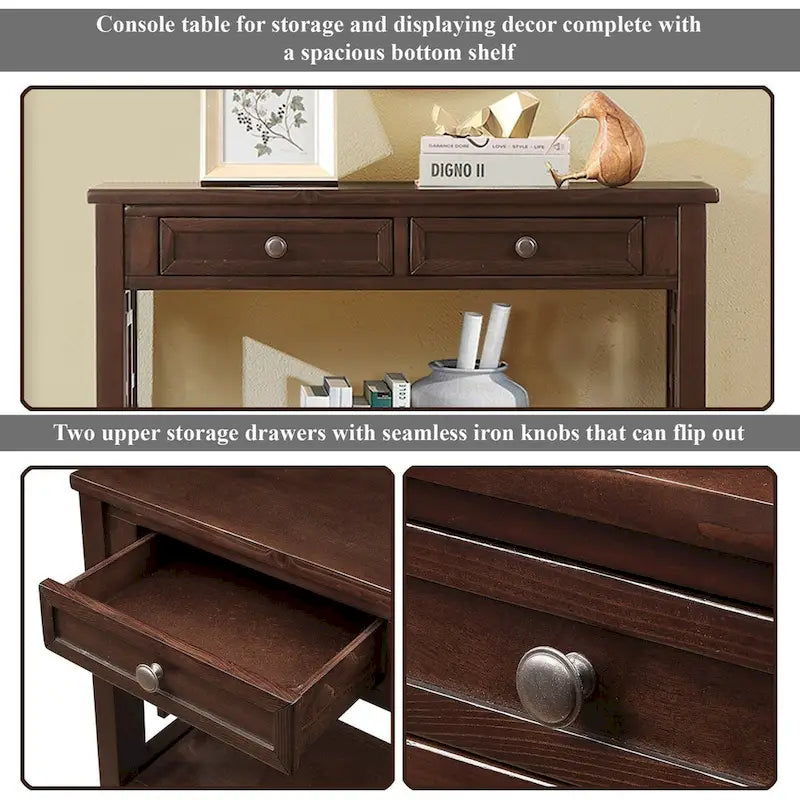 36" Console Table with 4 Drawers and Open Storage Shelf