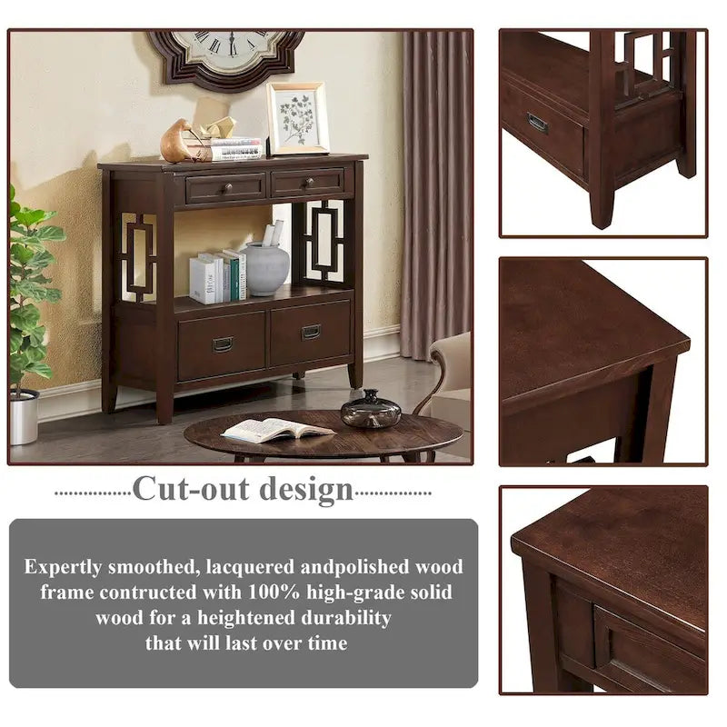 36" Console Table with 4 Drawers and Open Storage Shelf