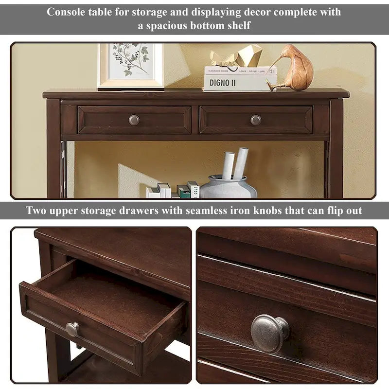 36" Console Table with 4 Drawers and Open Storage Shelf