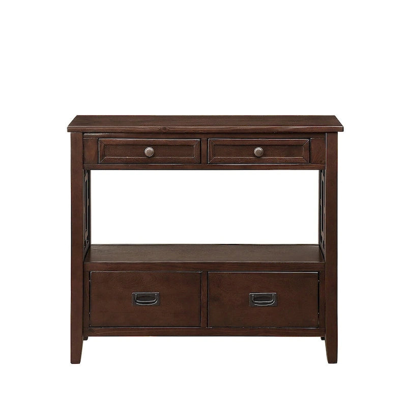 36" Console Table with 4 Drawers and Open Storage Shelf