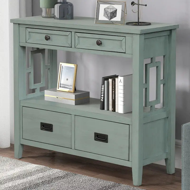 36" Console Table with 4 Drawers and Open Storage Shelf