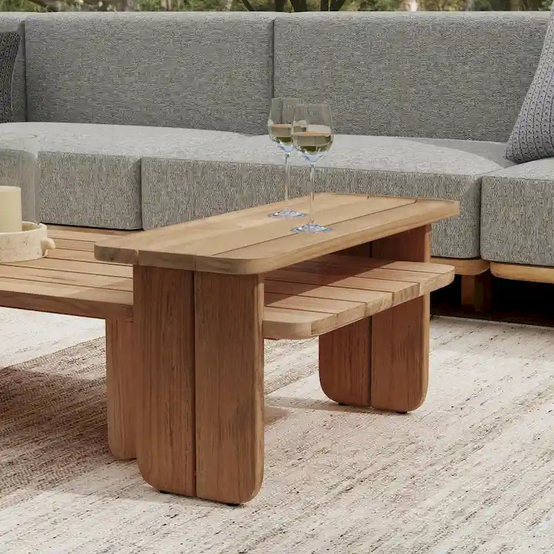 31" Teak Wood Outdoor Coffee Table with Plank-Style Top