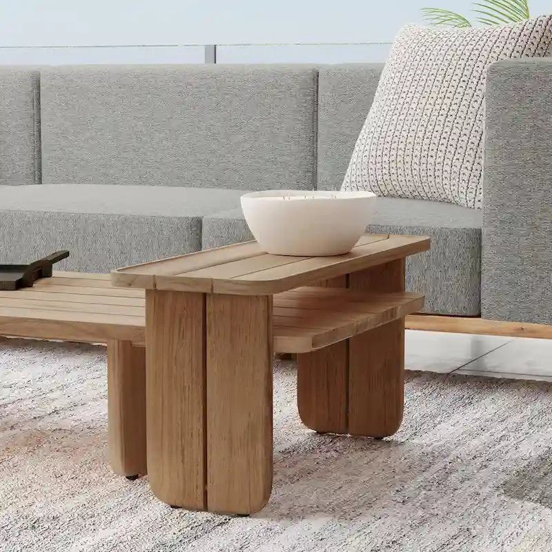 31" Teak Wood Outdoor Coffee Table with Plank-Style Top