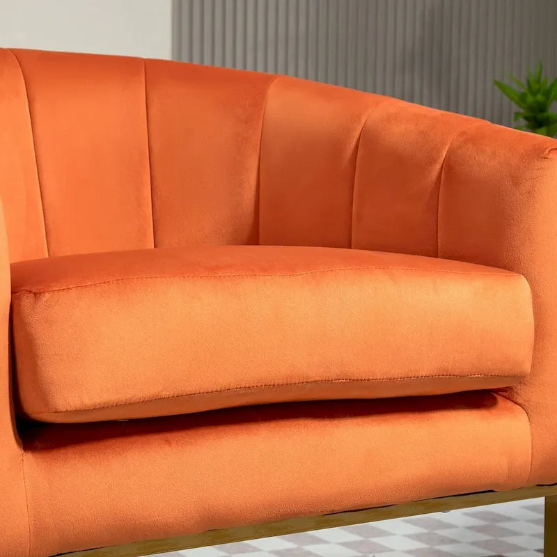 Velvet Accent Armchair with Gold Metal Frame