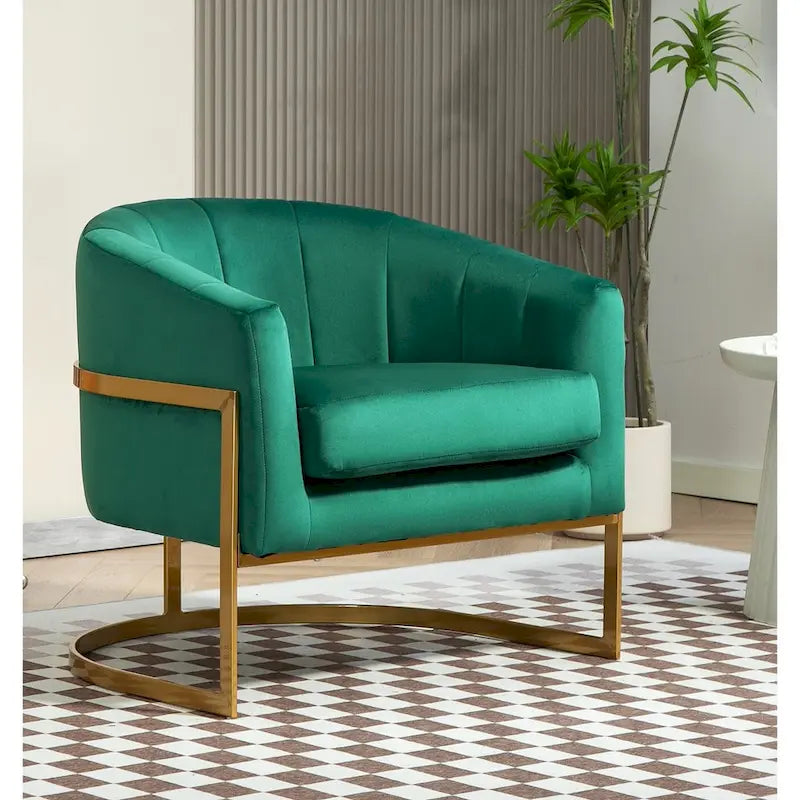 Velvet Accent Armchair with Gold Metal Frame