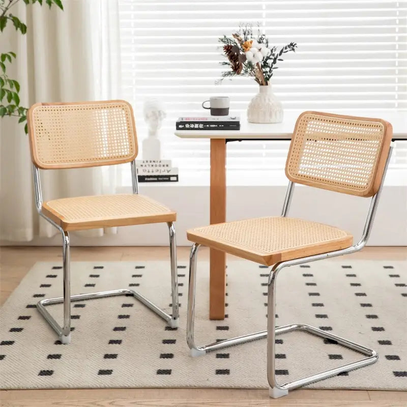Rattan Dining Chairs with Chrome Legs, Set of 2