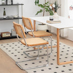 Rattan Dining Chairs with Chrome Legs, Set of 2