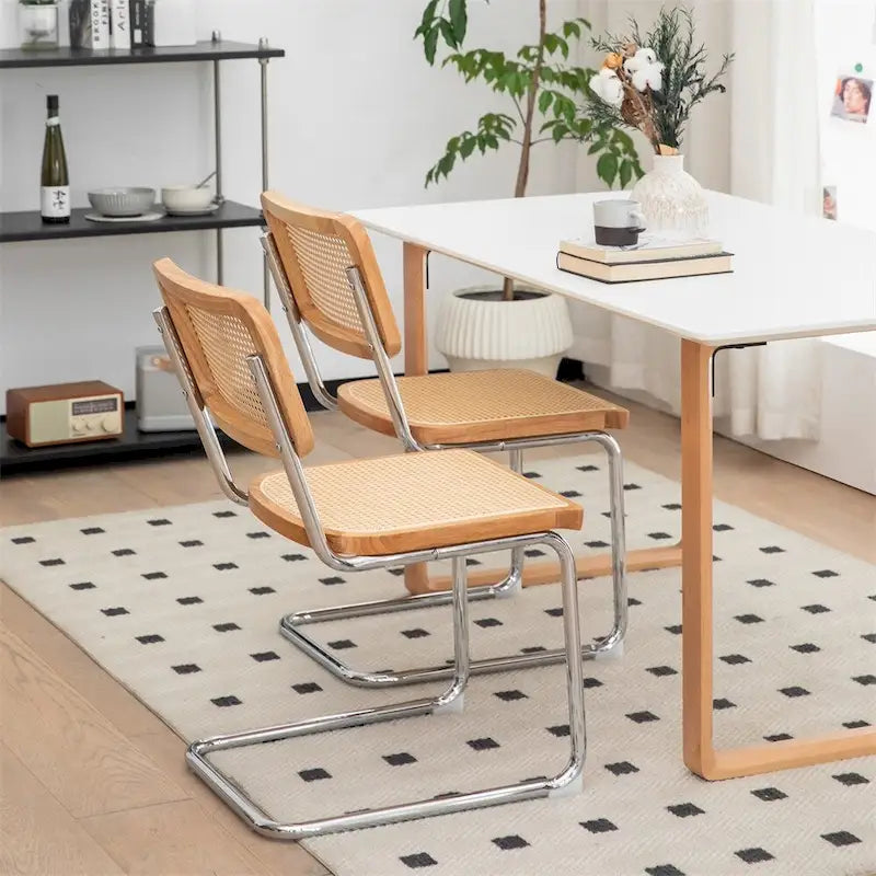 Rattan Dining Chairs with Chrome Legs, Set of 2