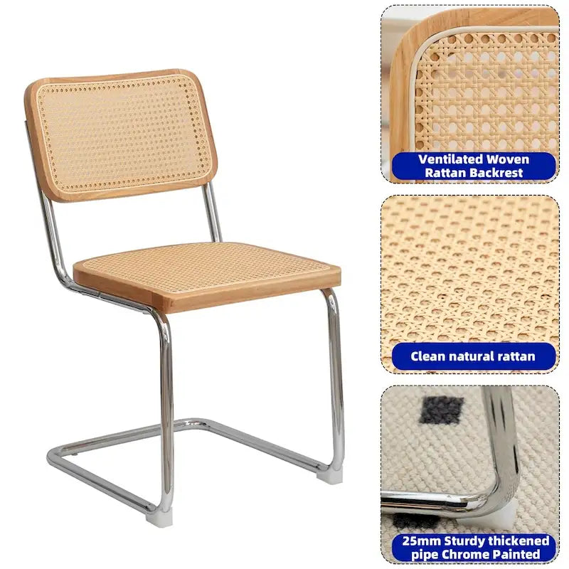 Rattan Dining Chairs with Chrome Legs, Set of 2